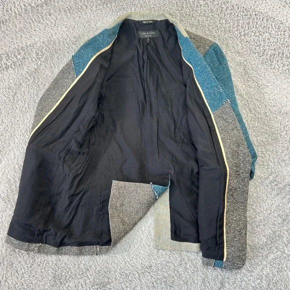 Rag & Bone Patchwork Blazer Womens 8 Multicolor Tweed Lined Tailored Notch Lapel - Picture 3 of 10